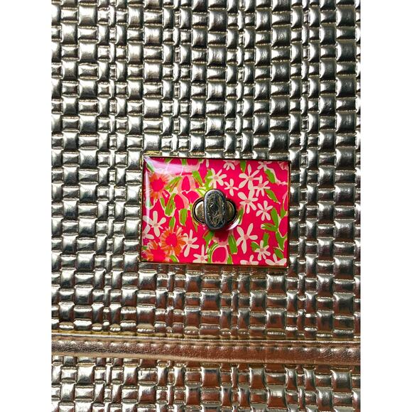 Lilly Pulitzer Gold Basketweave Metallic Clutch Vintage Floral Interior & Clasp - Picture 4 of 11